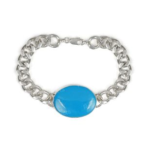 Natural Turquoise Firoza Gemstone Oval Shape Bracelet For Boys