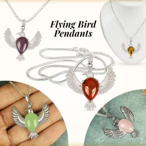 Natural Crystal Stone Bird Shape Pendant/Locket with Metal Chain