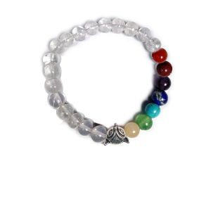 Clear Quartz Bracelet with Hanging Fox Charm 8 mm Round Beads Bracelet