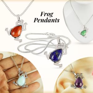 Natural Crystal Stone Frog Shape Pendant/Locket with Metal Chain
