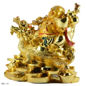 Feng Shui Big Size Laughing Buddha With Dragon Boat & Coins 