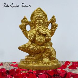 Brass Lord Ganesha ji with Mushak Statue Idol  (Size 2.3 Inch Approx)