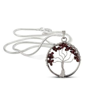 Garnet Tree of Life Pendant with Chain