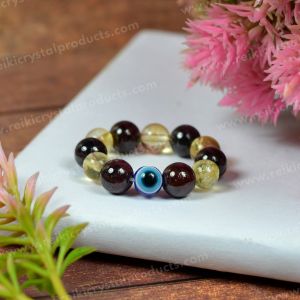 Garnet With Citrine +Evil Eye Stone Beads Ring