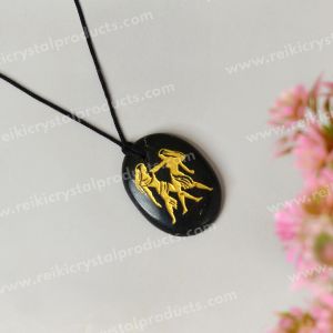 Black Agate Gemini (Mithun Rashi) Zodiac Symbol Pendant 