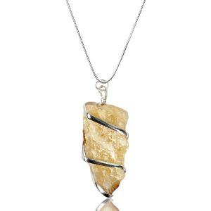 Golden Quartz Natural Wire Wrapped Pendant with Chain
