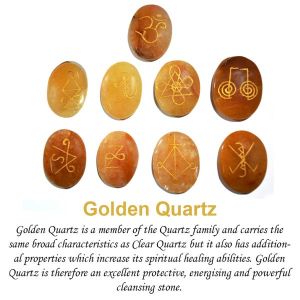Golden Quartz Karuna Reiki Symbol Engraved Set of 9 pc