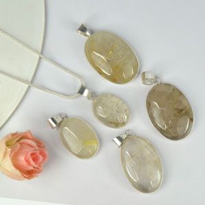 AAA Quality Golden Rutile Quartz Oval Pendant With Chain