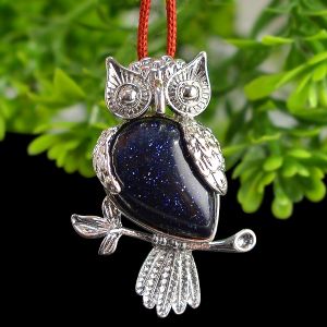 Goldstone Blue Owl Shape Pendant with Chain