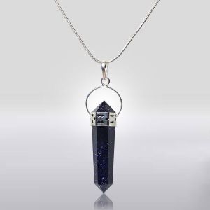 Goldstone Blue Double Terminated Pencil Pendant With Chain