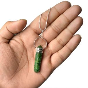 Green Aventurine Double Terminated Pencil Pendant With Chain