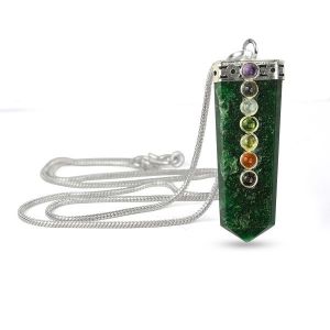 Green Aventurine Flat Stick 7 Chakra Beads Pendant with Chain