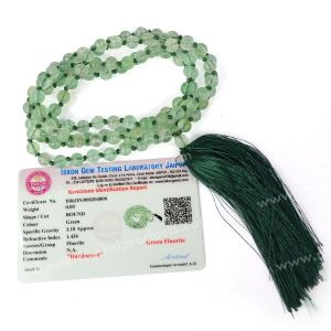 Certified Green Fluorite 6 mm 108 Round Bead Mala with Certificate