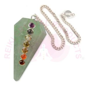 Green Jade With 7 Chakra Six Faceted Dowser / Pendulum