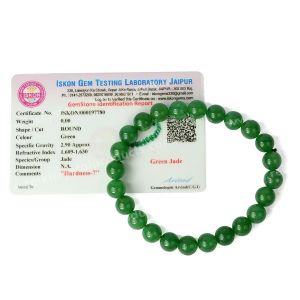 Certified Green Jade 8 mm Round Bead Bracelet 