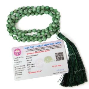 Certified Green Jade 6 mm 108 Round Bead Mala with Certificate