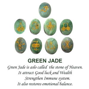 Green Jade Karuna Reiki Symbol Engraved Set 9 pc