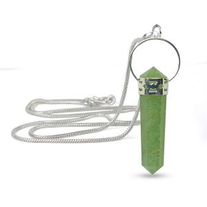 Green Jade Double Terminated Pencil Pendant With Chain
