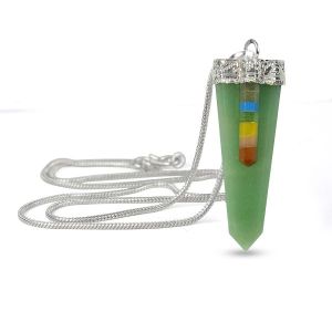 Green Jade 7 Chakra Flat Stick Pendant with Chain