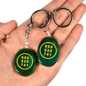 Green Jade Zibu Symbol Stone Cabochon Keychain 2 pc