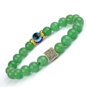 Green Jade with Evil Eye 8 mm Bead Charm Bracelet