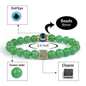 Green Jade with Evil Eye 8 mm Bead Charm Bracelet