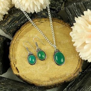 Natural Green Onyx Earring Pendant With Metal Chain Jhumki Locket For Unisex