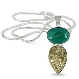 Natural Green Onyx Pyrite Pendant/Locket With Metal Chain For Unisex
