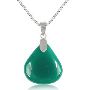 Natural Green Onyx Drop Shape Pendant Locket With Metal Chain For Unisex