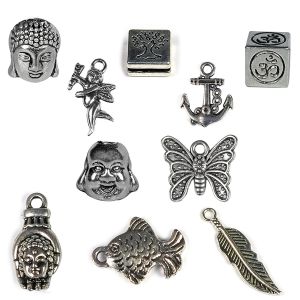 Metal Hanging Charm and Pendants - 10 Pieces (Color : Silver)
