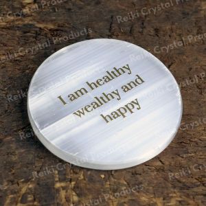 Selenite I am Healthy Charging Plate for Reiki Crystal Cleansing Size 3 Inch Approx