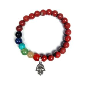 Red Jasper with 7 Chakra Hanging Charm Bracelet