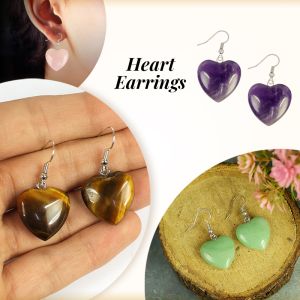 Crystal Stone Heart Shape Earrings / Tpos / Studs Amethyst, Green Jade, Rose Quartz, Tiger Eye Gemstone Earrings