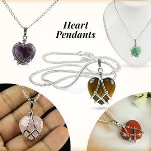  Natural Crystal Stone Heart Pendant/Locket With Metal Chain New Design