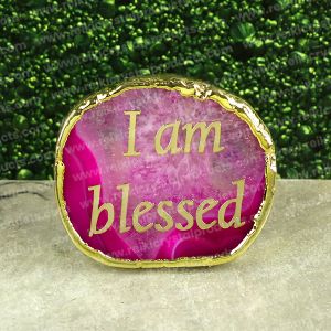 Crystal Stone Agate I am Blessed Sileces & Coaster for Table Decoration