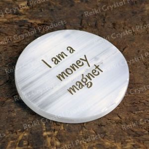 Selenite I am Money Magnet Charging Plate for Reiki Crystal Cleansing Size 3 Inch Approx