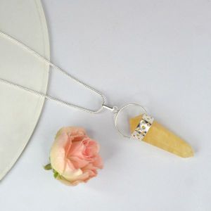 Citrine Double Terminated Pencil Pendant with Chain