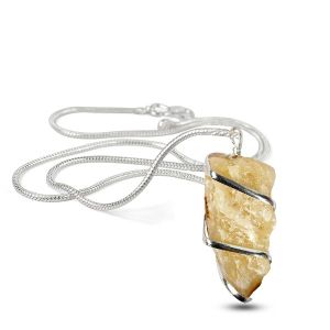 Citrine Natural Wire Wrapped Pendant with Chain