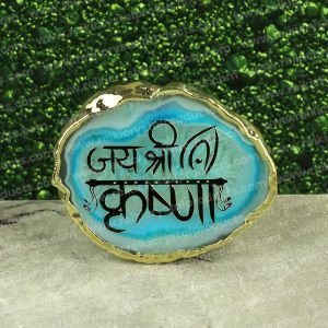 Crystal Stone Agate Jai Shree Krishna Sileces & Coaster for Table Decoration
