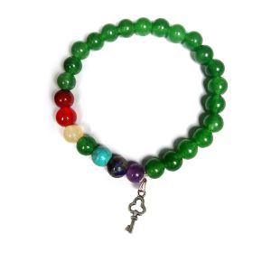 Green Aventurine Bracelet with Hanging Key Charm 8 mm Round Beads Bracelet