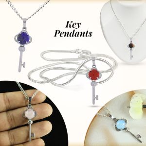 Natural Crystal Stone Key Shape Pendant/Locket with Metal Chain