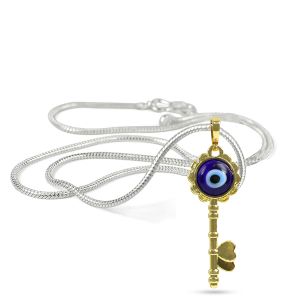 Blue Turkish Evil Eye Key Shape Pendant