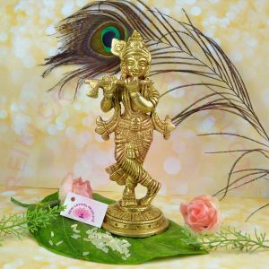 Standing Brass Lord Krishna Idol Statue