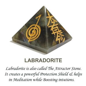 Labradorite Reiki Symbol Engraved Pyramid 30 mm