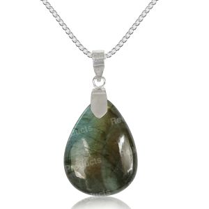 Natural Labradorite Drop Shape Pendant/Locket With Stone Metal Chain For Unisex
