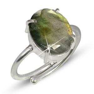  Natural Labradorite Crystal Gemstone Adjustable Ring (Shape : Diamond Cutting Design)
