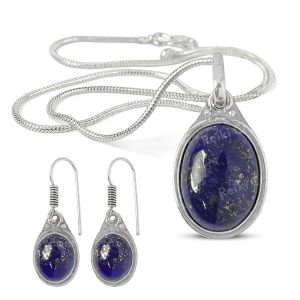 Natural Lapis Lazuli Earring Pendant With Stone Metal Chain Jhumki Locket For Unisex