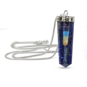 Lapis Lazuli 7 Chakra Flat Stick Pendant with Chain