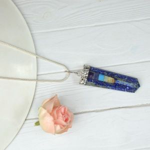 Lapis Lazuli 7 Chakra Flat Stick Pendant with Chain