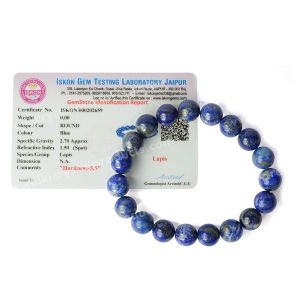 Certified Lapis Lazuli 10 mm Round Bead Bracelet